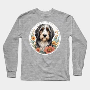 Cute Bearded Collie With Flowers Long Sleeve T-Shirt